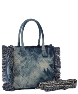 Quilted Tie Dyed Denim Tote with Guitar Strap JY0492M DENIM